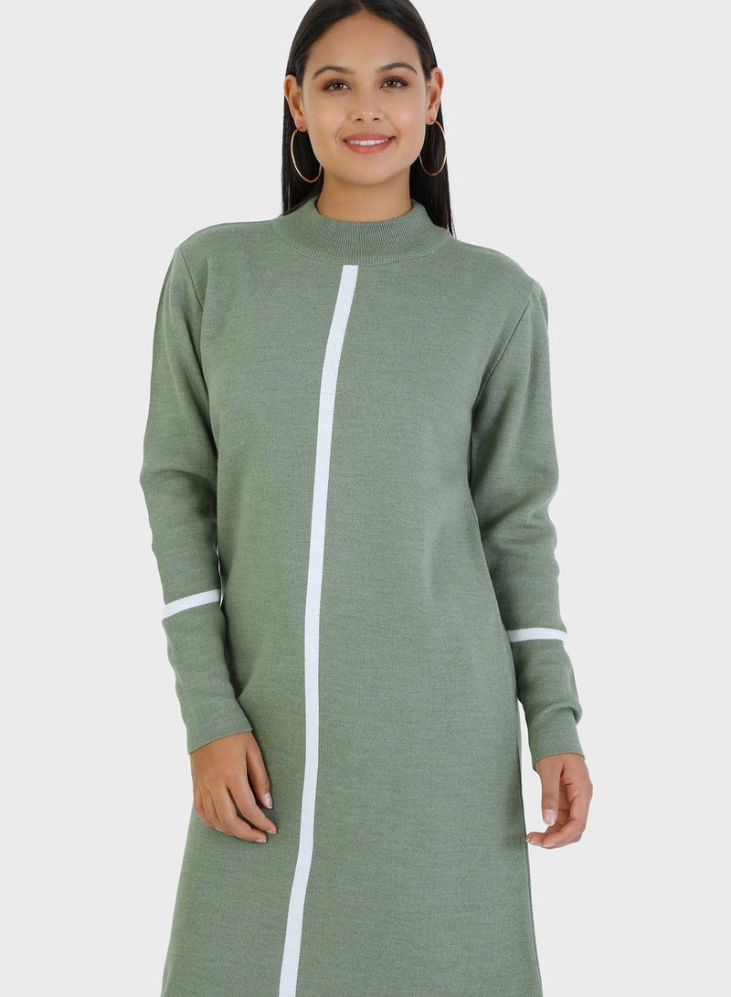 Refka by modanisa - Stripe Detail Crew Neck Tunic Green - Image 1