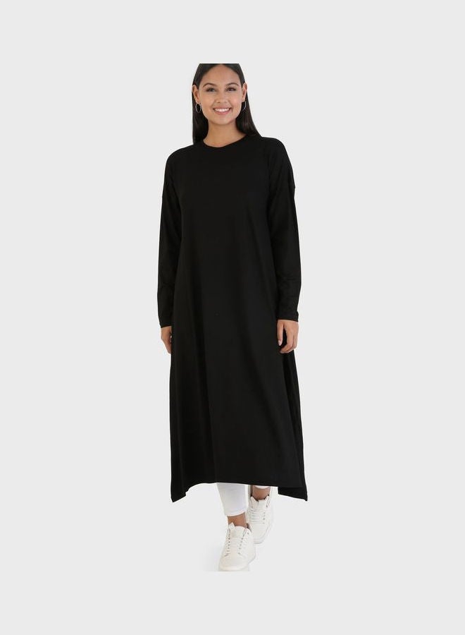 Refka by modanisa - Crew Neck Longline Tunic Black - Image 1