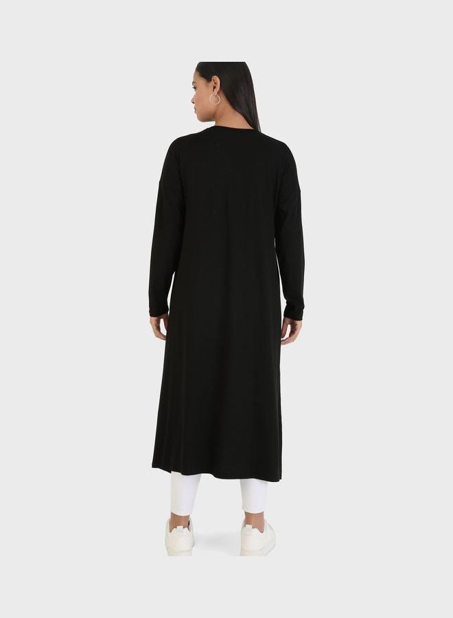 Refka by modanisa - Crew Neck Longline Tunic Black - Image 1