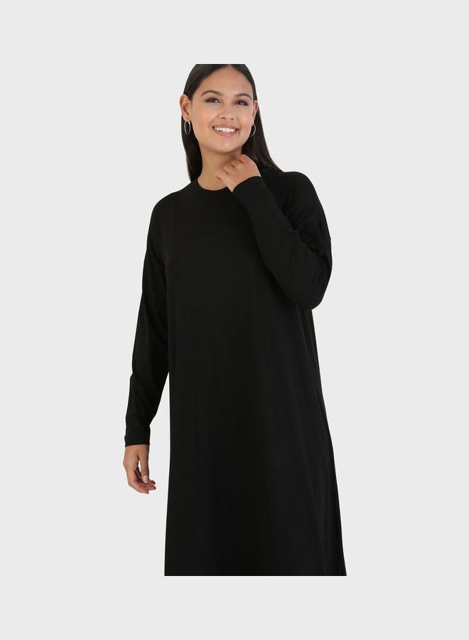 Refka by modanisa - Crew Neck Longline Tunic Black - Image 1