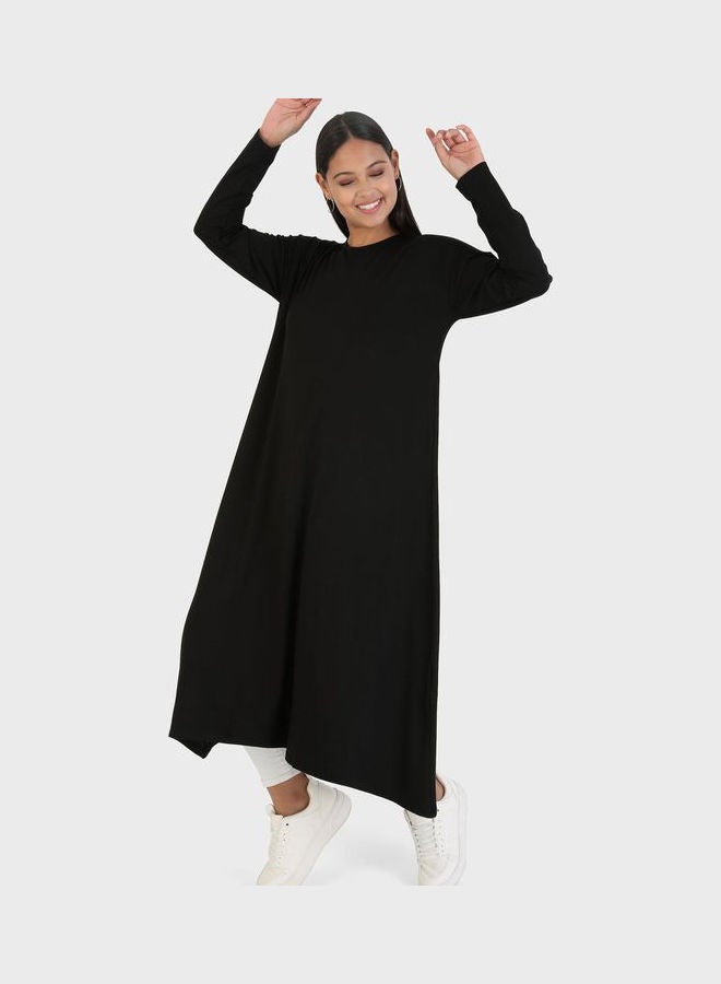 Refka by modanisa - Crew Neck Longline Tunic Black - Image 1