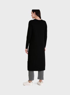 رفقة من مودانيسا Crew Neck Longline Tunic Black  - Image 2