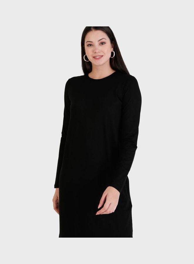 Refka by modanisa Crew Neck Longline Tunic Black  - Image 3