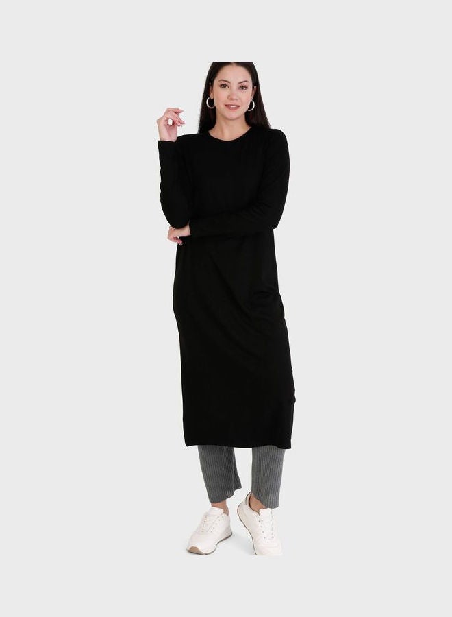 Refka by modanisa Crew Neck Longline Tunic Black  - Image 1