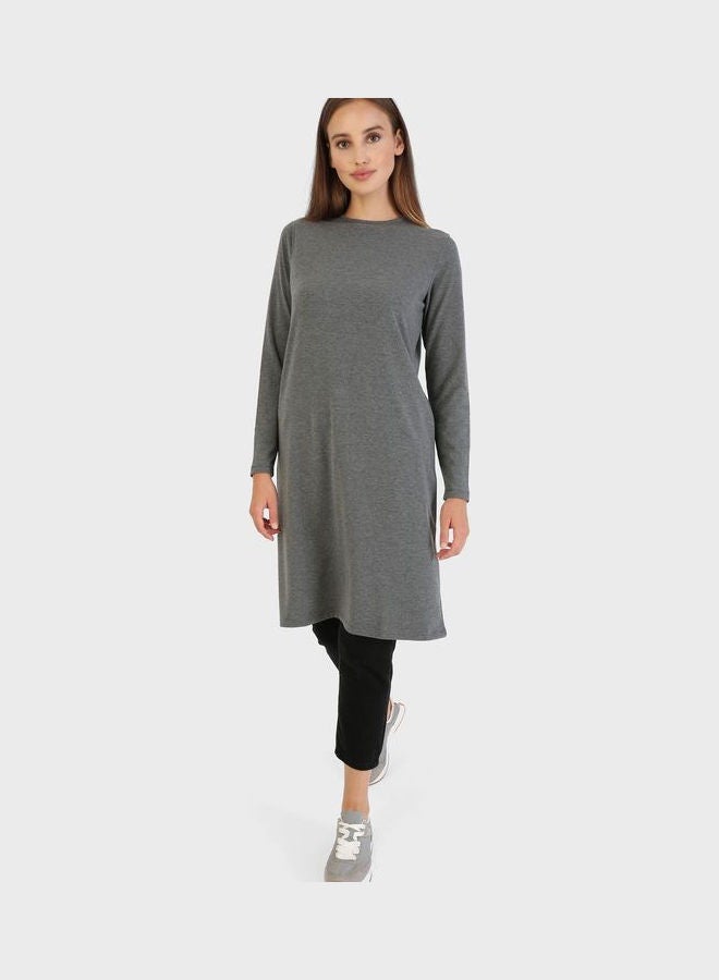 Refka by modanisa Crew Neck Knitted Tunic Grey  - Image 1