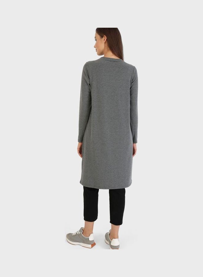 Refka by modanisa Crew Neck Knitted Tunic Grey  - Image 2