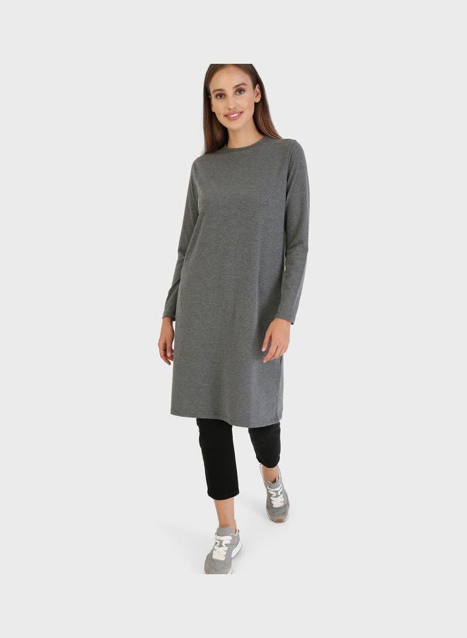 Refka by modanisa Crew Neck Knitted Tunic Grey  - Image 4