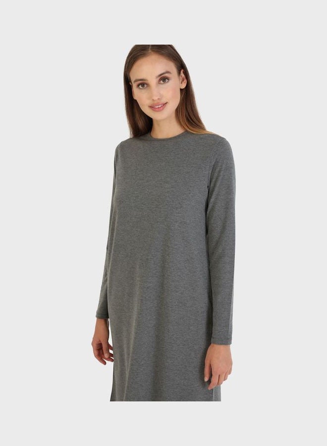 Refka by modanisa Crew Neck Knitted Tunic Grey  - Image 3