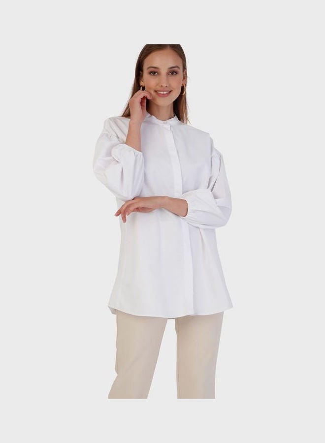 Balloon Sleeve Button Detail Tunic White - v1645545405/N52638934V_3