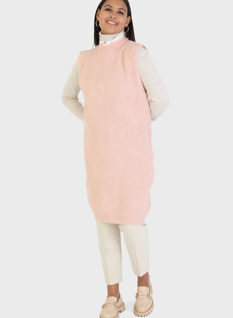 Refka by modanisa - Crew Neck Knitted Tunic Pink - Image 1