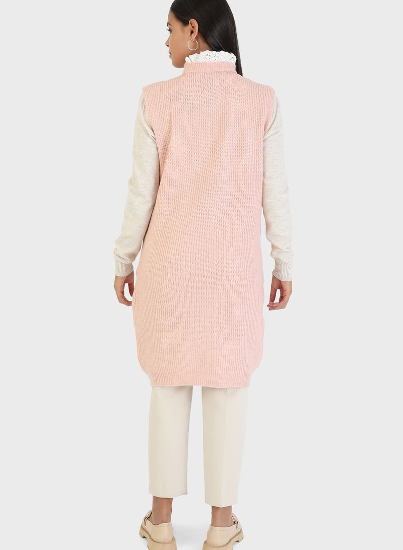 Refka by modanisa - Crew Neck Knitted Tunic Pink - Image 1