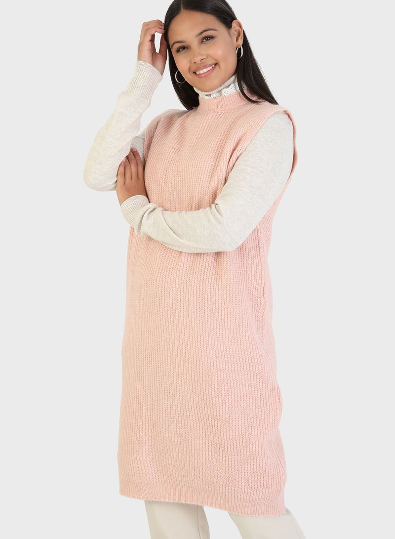 Refka by modanisa - Crew Neck Knitted Tunic Pink - Image 1