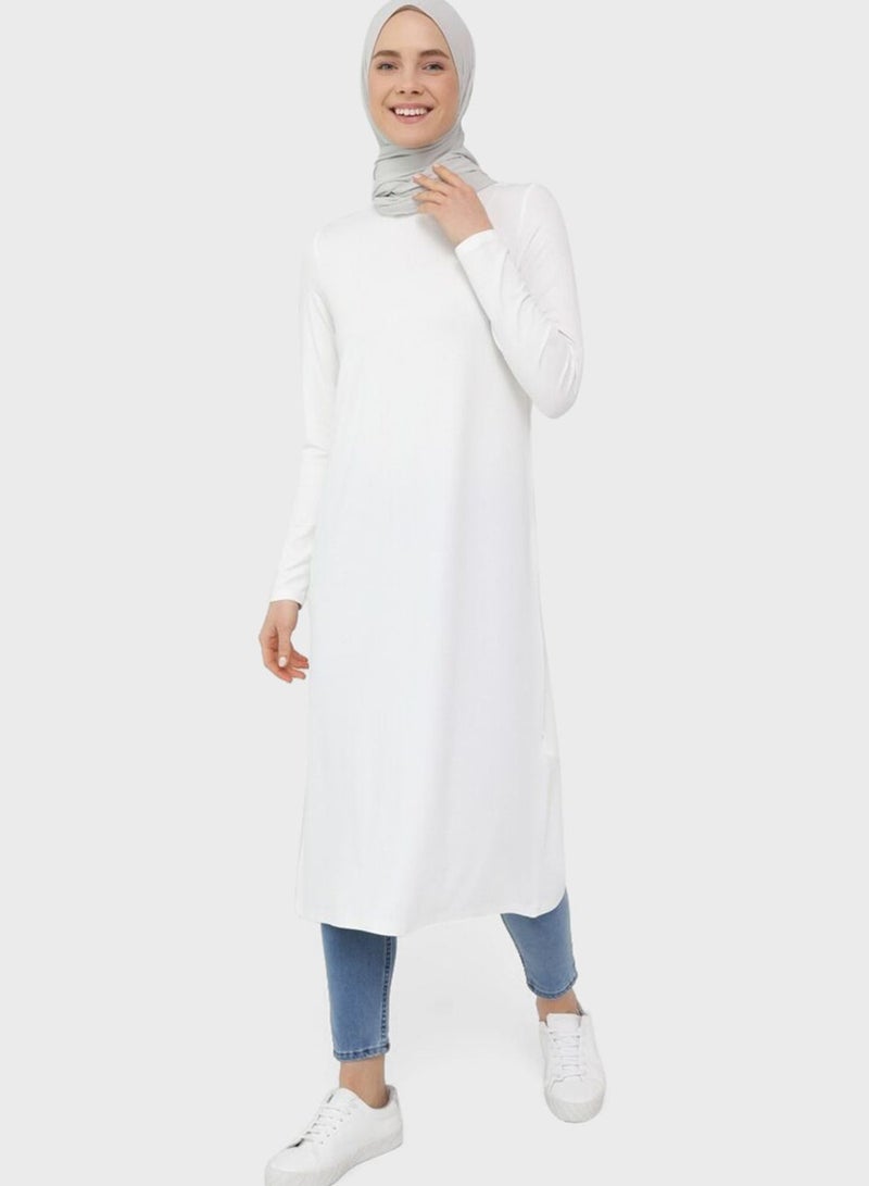 Refka by modanisa Crew Neck Longline Tunic White  - Image 1
