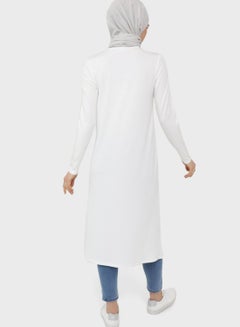 رفقة من مودانيسا Crew Neck Longline Tunic White  - Image 2