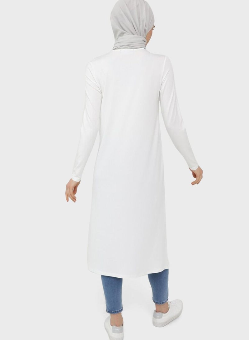 Refka by modanisa Crew Neck Longline Tunic White  - Image 2