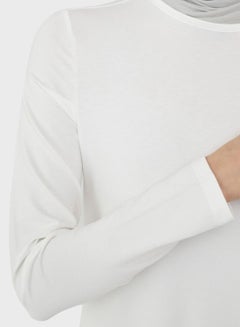 رفقة من مودانيسا Crew Neck Longline Tunic White  - Image 3