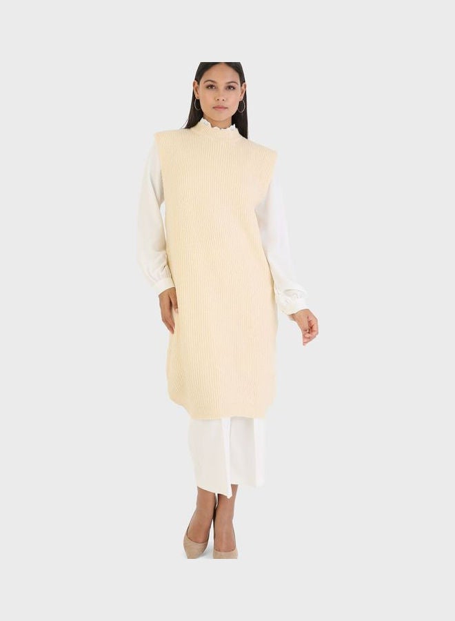 Refka by modanisa Crew Neck Knitted Tunic Beige  - Image 1