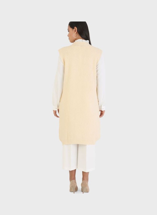 Refka by modanisa Crew Neck Knitted Tunic Beige  - Image 2