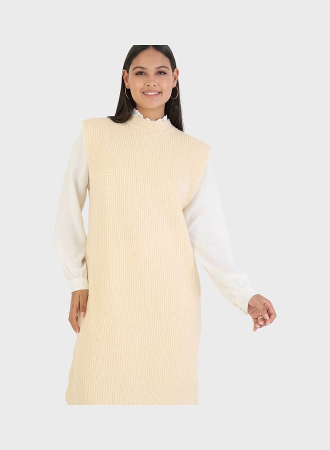 Refka by modanisa Crew Neck Knitted Tunic Beige  - Image 3