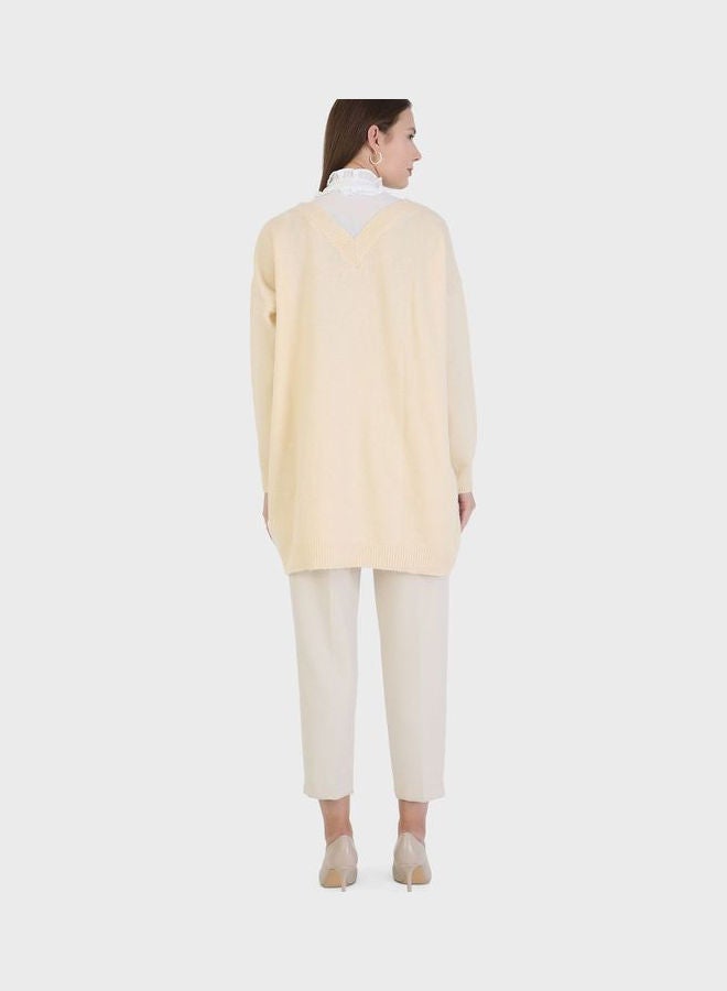Refka by modanisa Ruffle Neck Knitted Tunic Beige  - Image 2