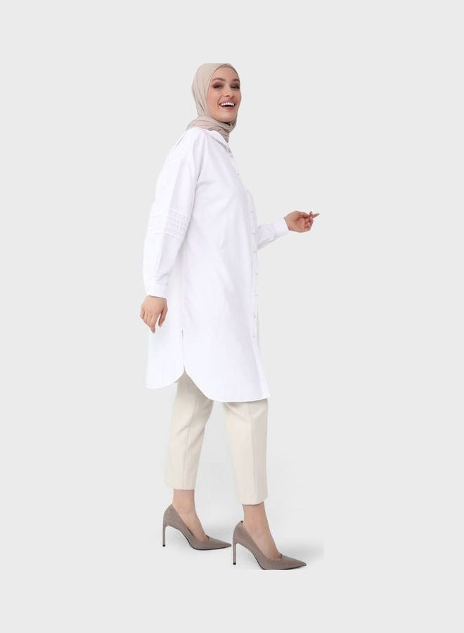 Refka by modanisa Pleat Detail Button Down Tunic White  - Image 1