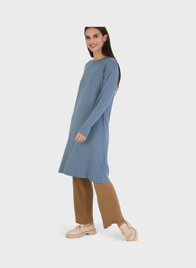Refka by modanisa Crew Neck Knitted Tunic Blue  - Image 1
