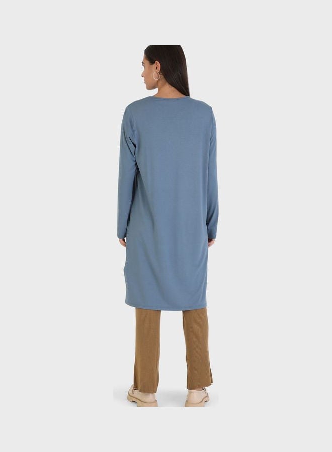 Refka by modanisa Crew Neck Knitted Tunic Blue  - Image 2