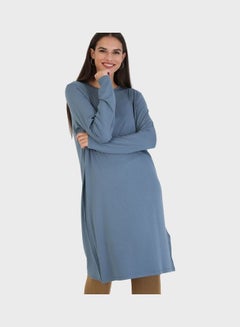 رفقة من مودانيسا Crew Neck Knitted Tunic Blue  - Image 3
