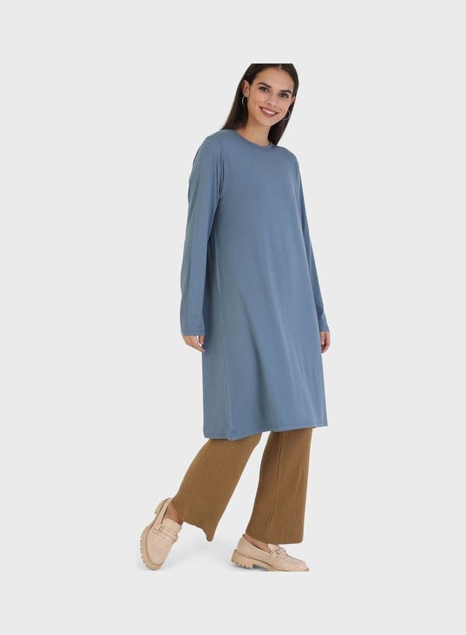 Crew Neck Knitted Tunic Blue - v1645545554/N52637674V_4