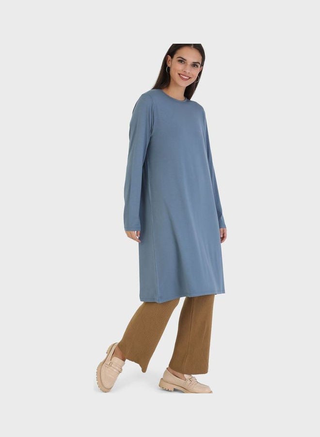 Refka by modanisa Crew Neck Knitted Tunic Blue  - Image 4