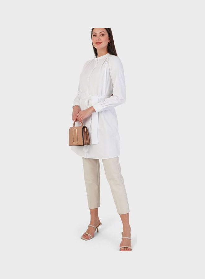 Refka by modanisa Belt Detail Button Down Tunic White  - Image 1