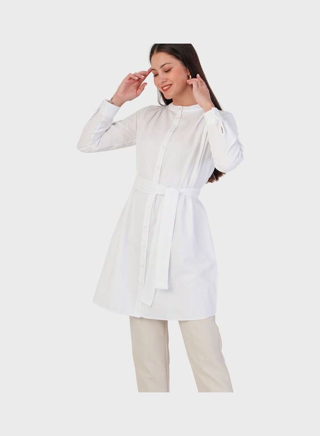 Refka by modanisa Belt Detail Button Down Tunic White  - Image 3