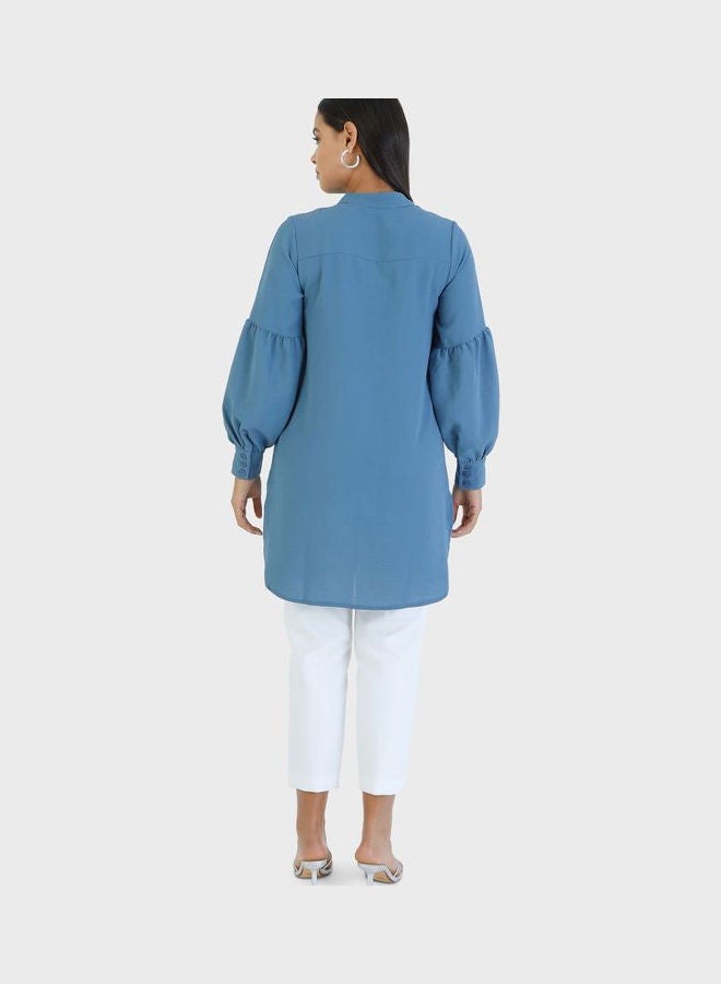 Refka by modanisa - Crew Neck Balloon Sleeve Tunic Blue - Image 1