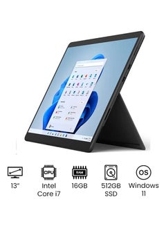 Surface Pro 8 With 13-Inch PixelSense Display, 11th Gen Core i7 1185G7 Processer/16GB RAM/512GB SSD/Intel UHD Graphics/Windows 11 /International Version English Graphite