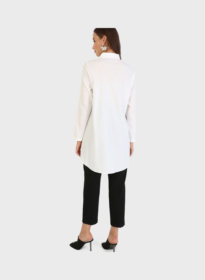 تافين من مودانيسا - Button Detail Tunic White - Image 1