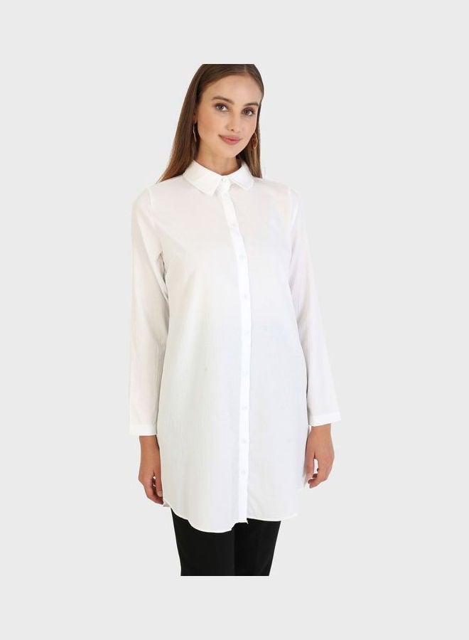 تافين من مودانيسا - Button Detail Tunic White - Image 1