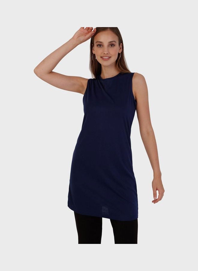 Tavin by Modanisa Crew Neck Knitted  Tunic Navy  - Image 3