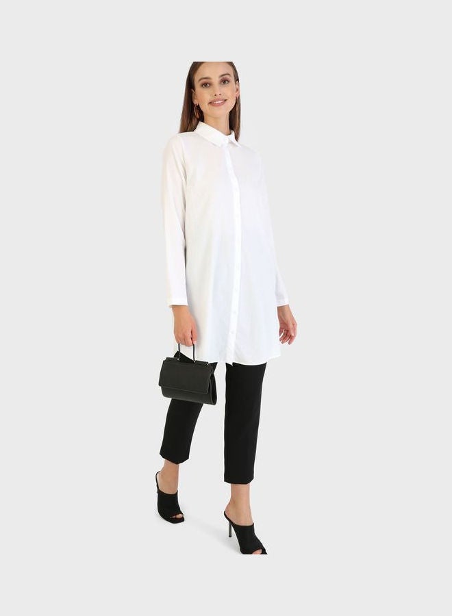 تافين من مودانيسا - Button Detail Tunic White - Image 1