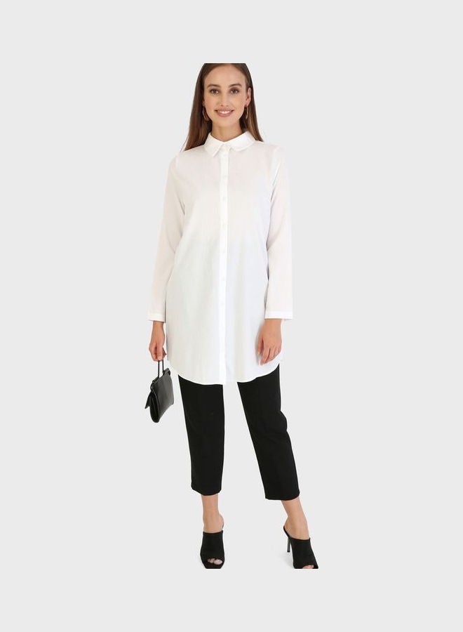 تافين من مودانيسا - Button Detail Tunic White - Image 1