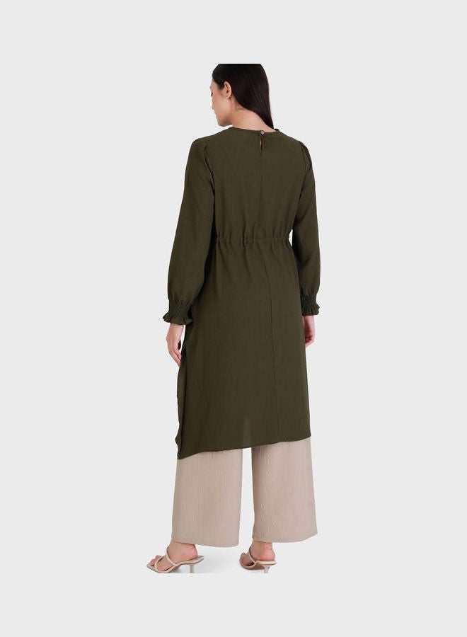 Tavin by Modanisa - Crew Neck Tie Detail Tunic Khaki - Image 1