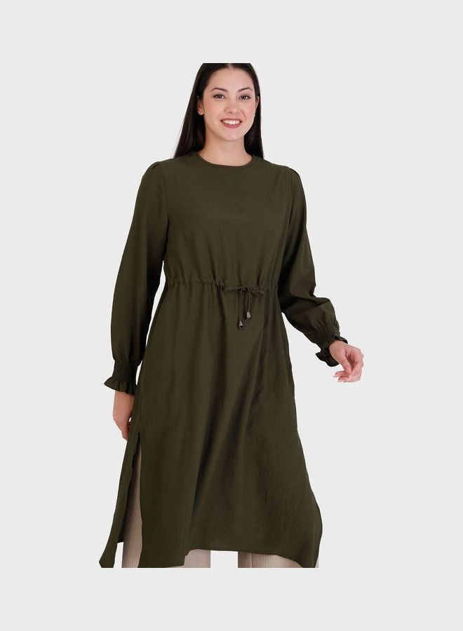 Tavin by Modanisa - Crew Neck Tie Detail Tunic Khaki - Image 1