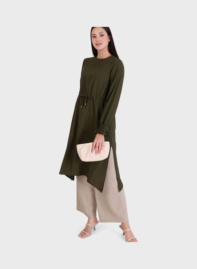 Tavin by Modanisa - Crew Neck Tie Detail Tunic Khaki - Image 1