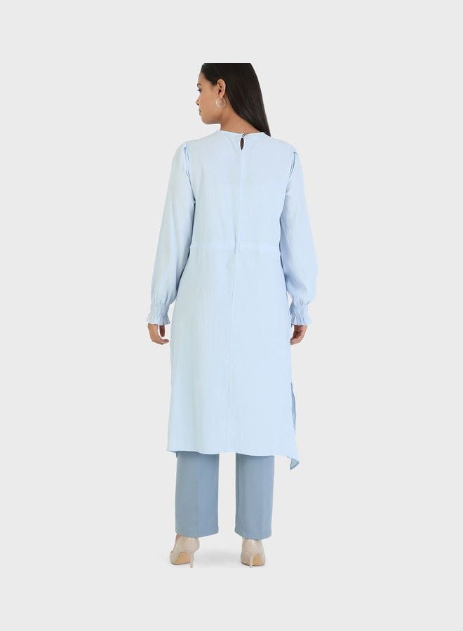 تافين من مودانيسا - Tie Detail Crew Neck Tunic Blue - Image 1