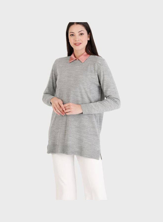 Tavin by Modanisa - Crew Neck Knitted Sweater Grey - Image 1