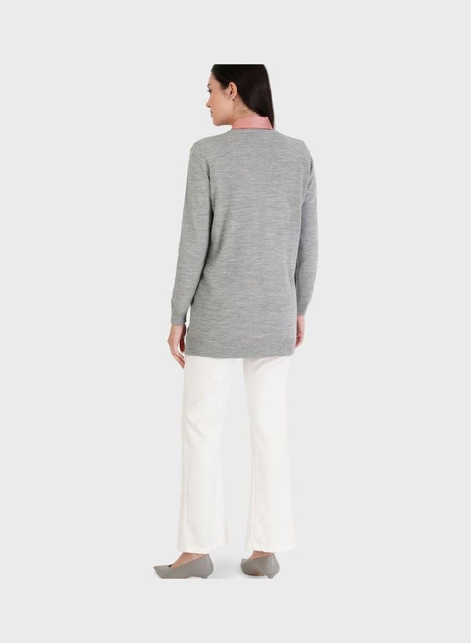 Tavin by Modanisa - Crew Neck Knitted Sweater Grey - Image 1