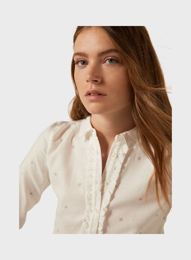 Springfield Button Down Ruffle Detail Shirt Beige - Image 3