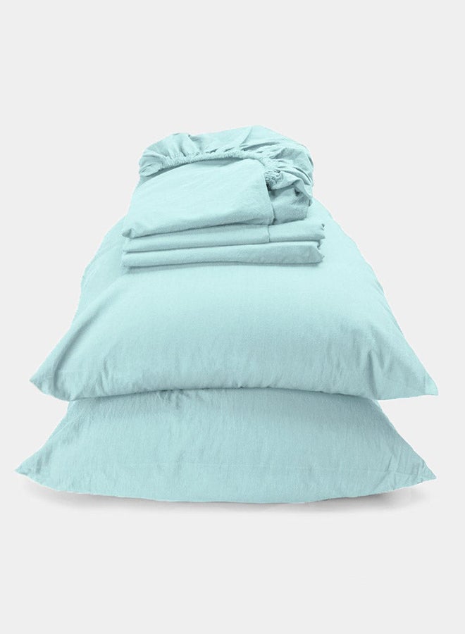 أريكا Washed Percale Fitted Sheet Set Cotton Light Teal 160 x 200cm 