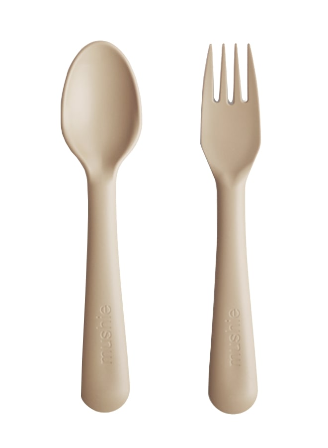 mushie Baby Fork And Spoon Set - Vanilla - Image 1