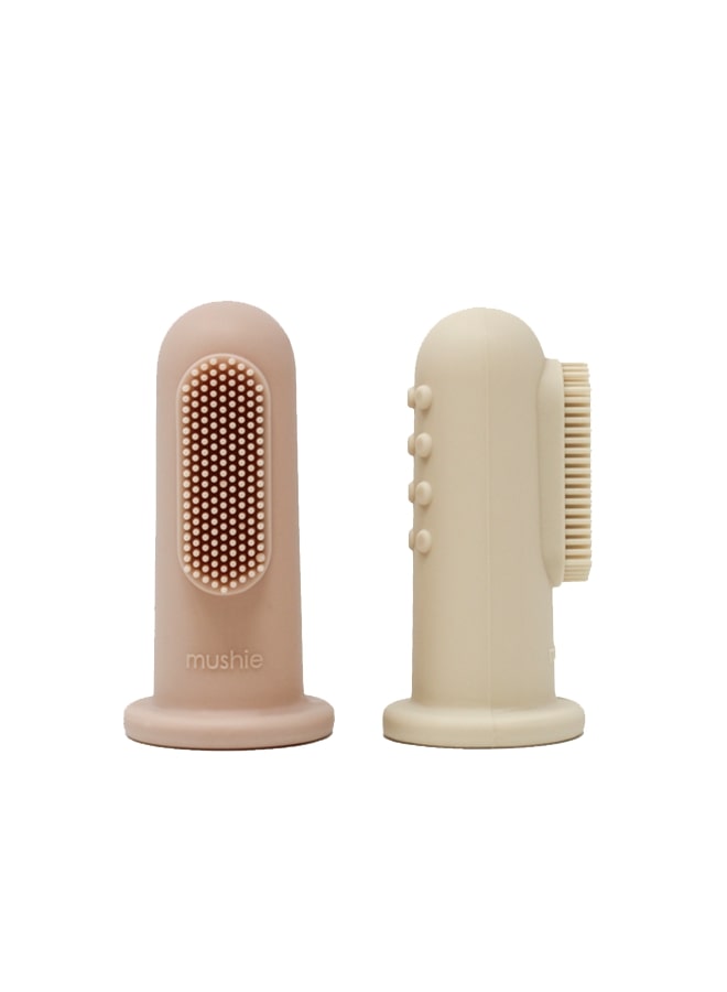 mushie 2-Piece Silicone Finger Toothbrush - Blush/Shifting Sand - Image 1