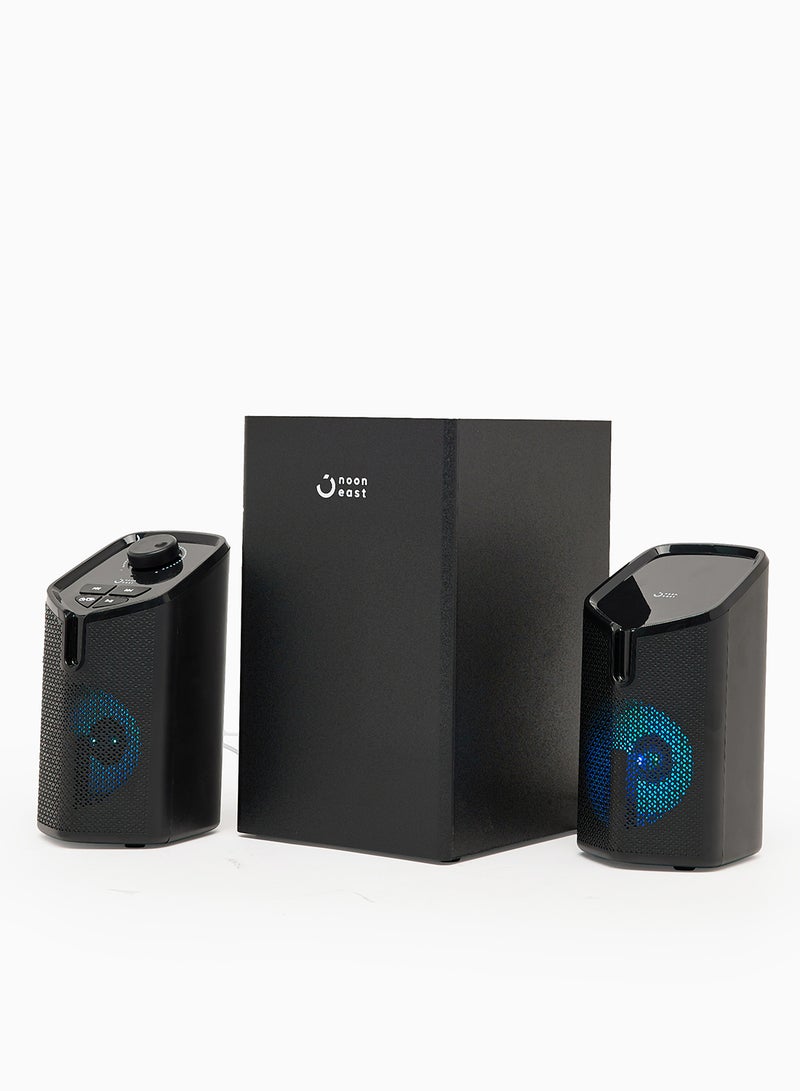 Noon East - 2.1CH Bluetooth Multimedia Wireless Speaker - With 12W Output, USB Playback, Bluetooth, Remote And LED Backlight EM-3202FT Black - Image 1
